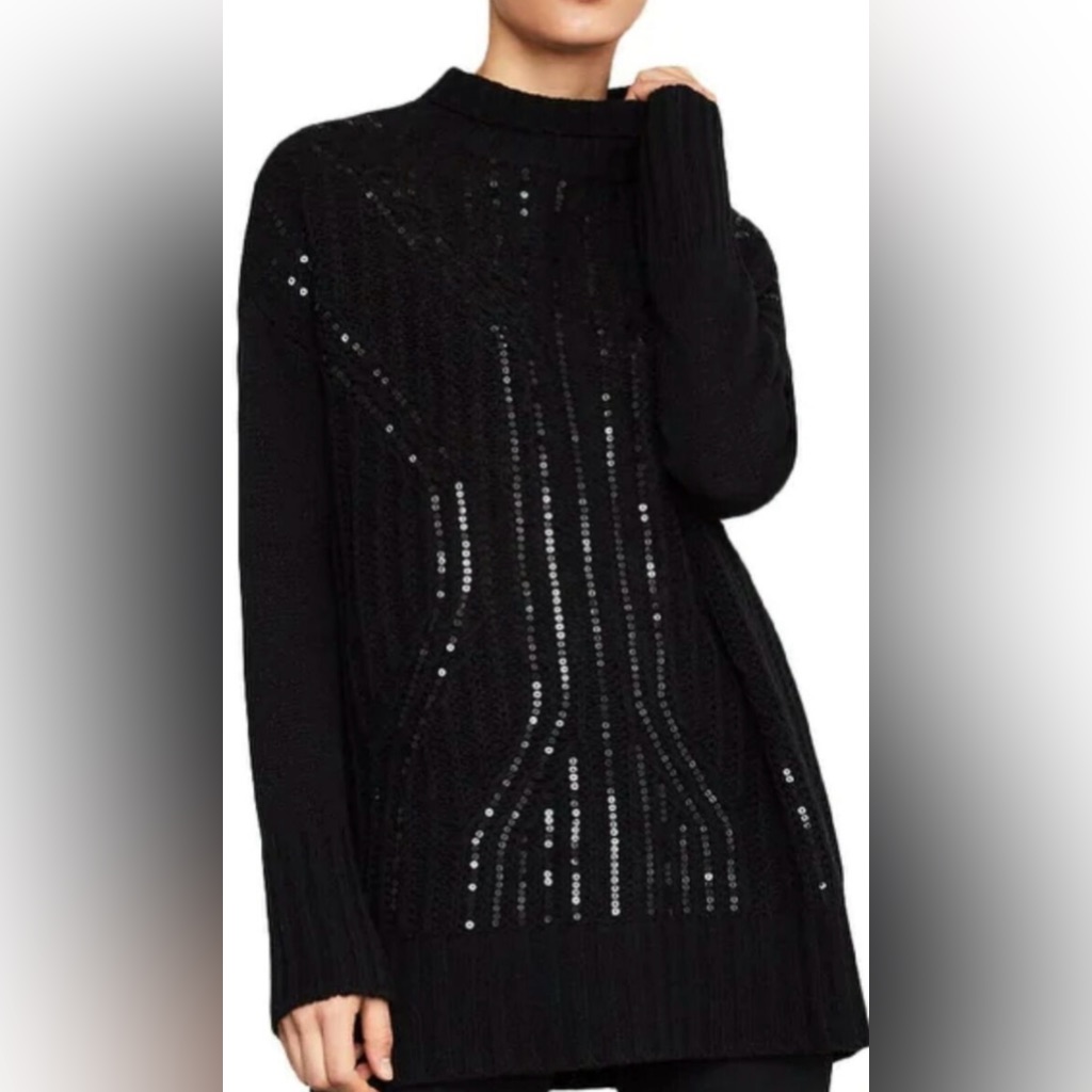 Longer Title: Bcbg Black Knit Sequin Sweater, Size S, Brand New Without Tag